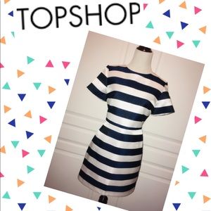 TOPSHOP Navy Blue White Stripe Dress 10👗🌸